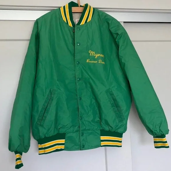 Vintage 1960s Beaver Dam High School Letterman’s JacketGreen and Yellow Ripon